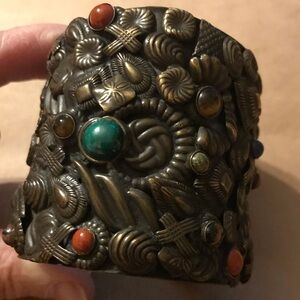 SORRELLI Wide Cuff Bracelet burnish collage with natural stones Jewelry